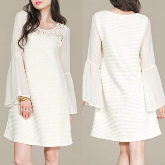 Flying Tomato Dresses & Skirts - Flying tomato boho bell sleeve dress cream ribbed